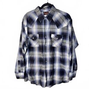 Men's Plaid Button-Up Plains pearl snap Western Shirt size xl